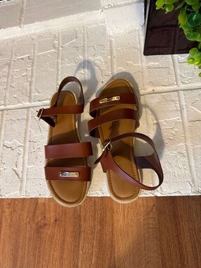 Nine West Brown Strappy Buckle Sandals